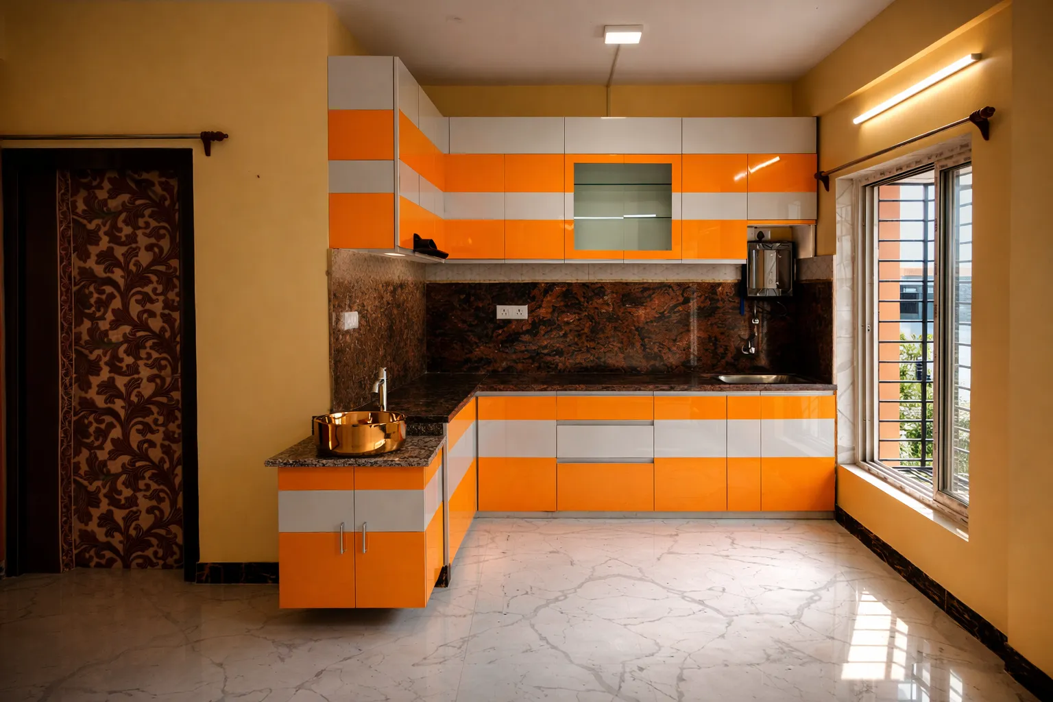 Top Orange Modular Kitchen Design in Nayabad - Image 3